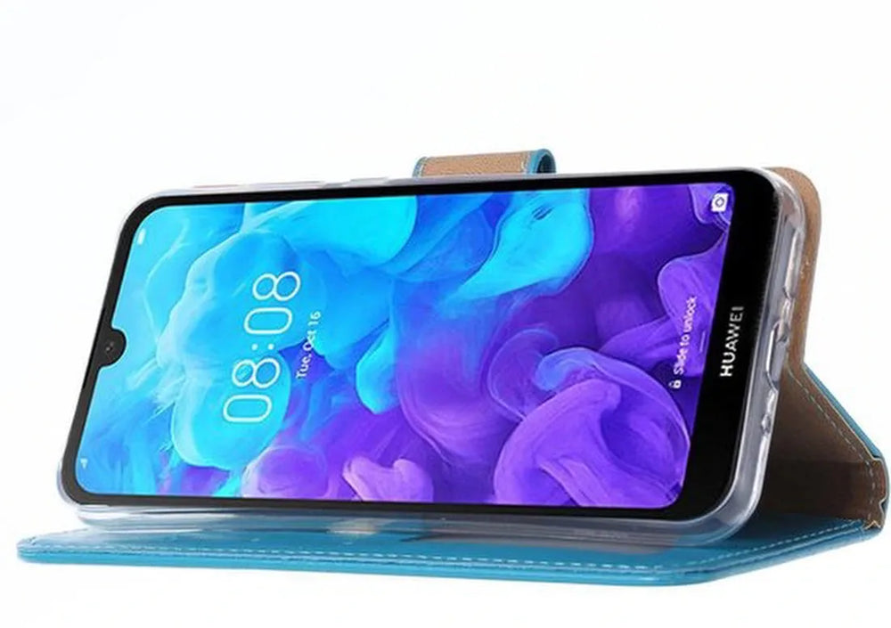 Huawei Y5 2019 Hoesjes – Portemonnee Backcover – Pasjeshouder – 2x Screenprotector – Turquoise-Ilumina Benelux