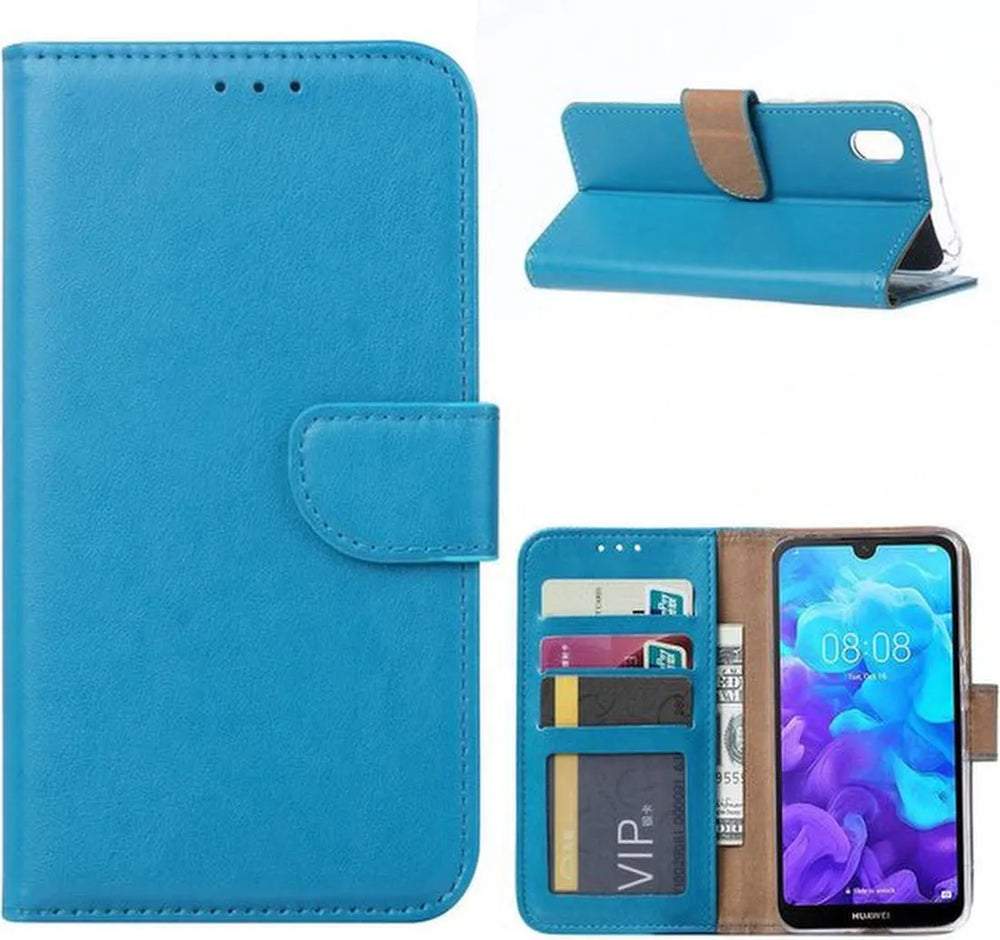 Huawei Y5 2019 Hoesjes – Portemonnee Backcover – Pasjeshouder – 2x Screenprotector – Turquoise-Ilumina Benelux