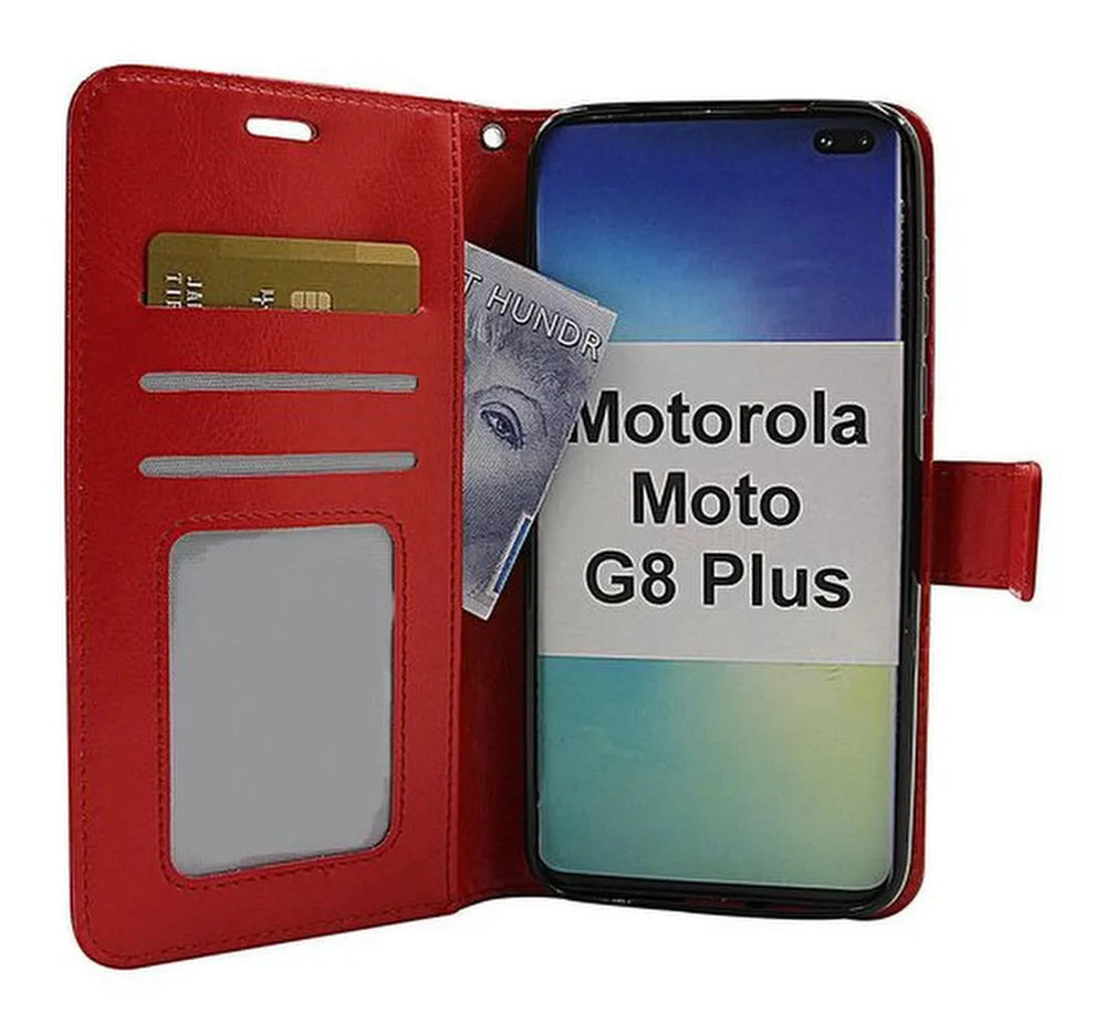 Motorola Moto G8 Plus Hoesjes – Portemonnee Hoes – Pasjeshouder – 2x Screenprotector – Rood-Ilumina Benelux