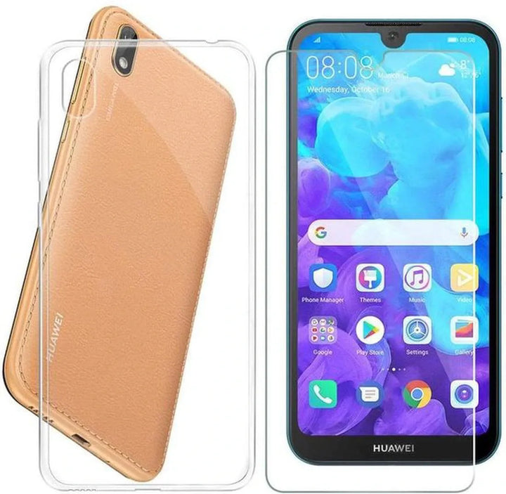Huawei Y5 2019 Hoesjes – Transparante TPU Siliconen Backcover – Soft Case – 2x Screenprotector Gehard Glas-Ilumina Benelux