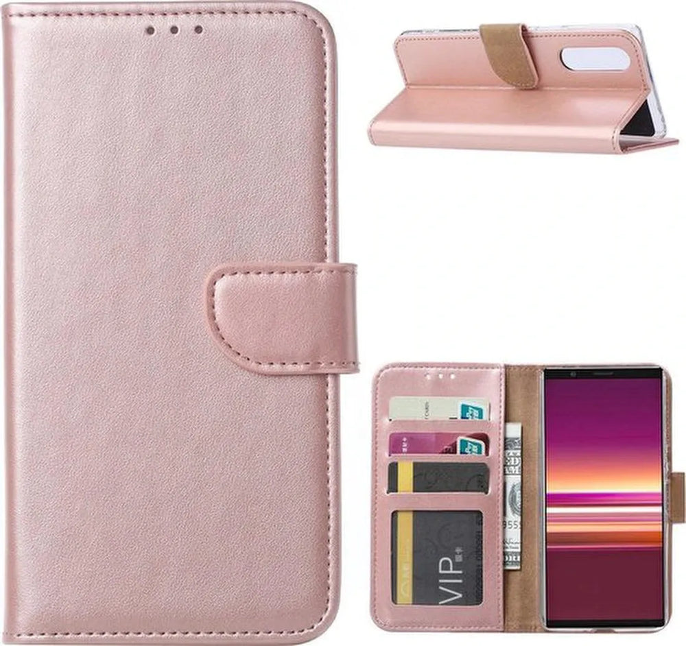 Sony Xperia 5 Hoesjes – Portemonnee Hoes – Pasjeshouder – 2x Screenprotector – Roségoud-Ilumina Benelux