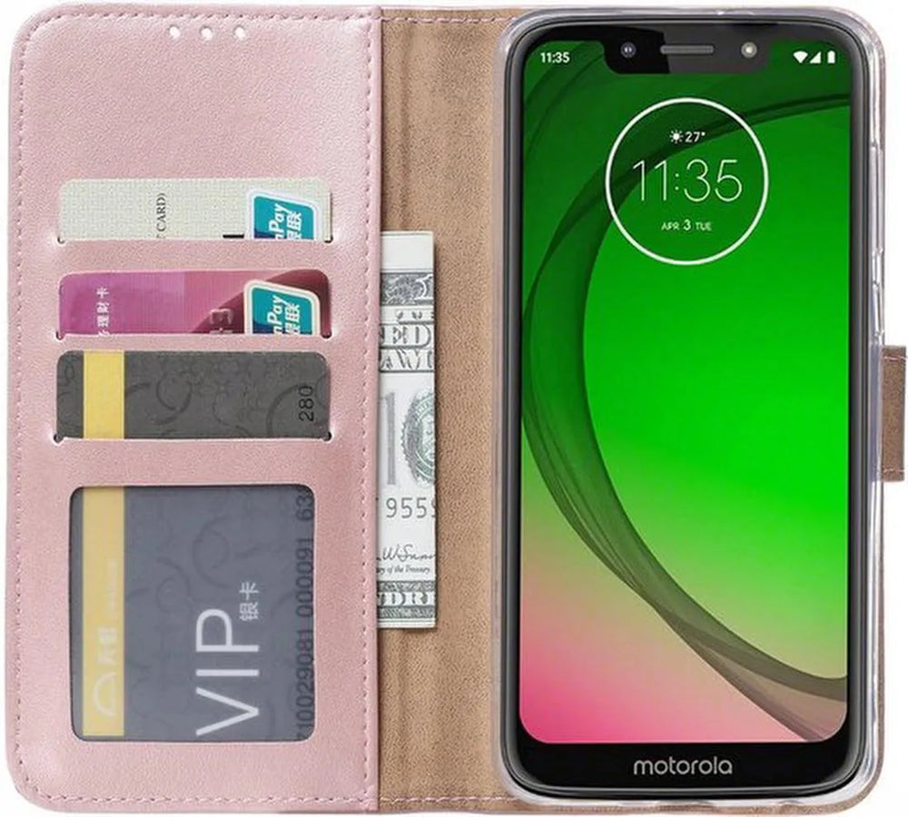 Motorola Moto G7 Power Hoesjes – Portemonnee Backcover – Pasjeshouder – 2x Screenprotector – Roségoud-Ilumina Benelux