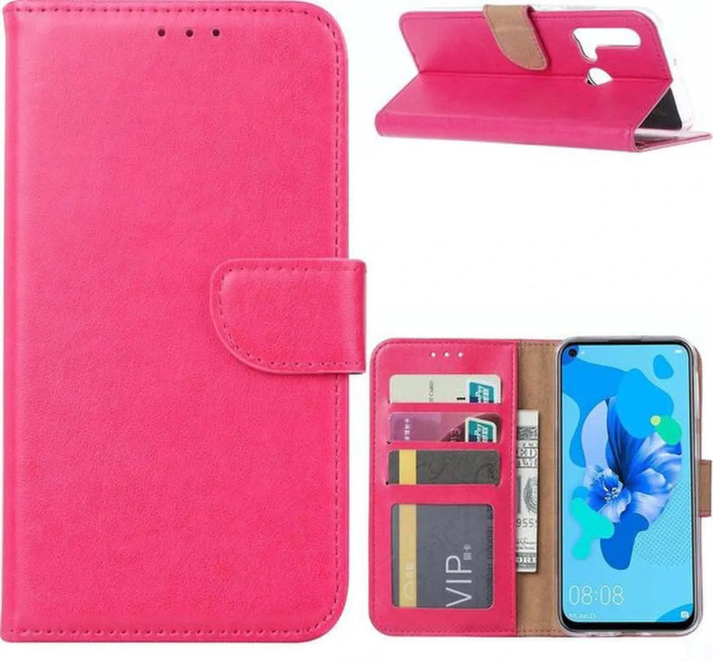 Huawei P20 Lite 2019 Hoesjes – Portemonnee Hoes – Pasjeshouder – 2x Screenprotector – Roze-Ilumina Benelux