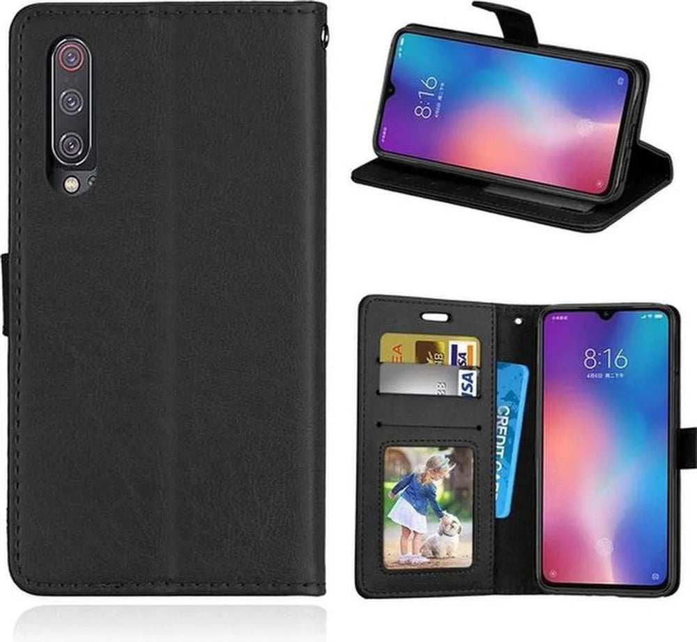Xiaomi Mi 9 Hoesjes – Portemonnee Hoes – Pasjeshouder – Magneetsluiting – Zwart-Ilumina Benelux