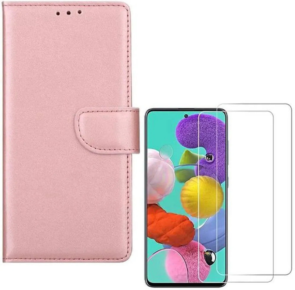 Samsung Galaxy A71 Hoesjes – Portemonnee Hoes – Magneetsluiting – Inclusief 2x Gehard Glas Screenprotector – Roségoud-Ilumina Benelux