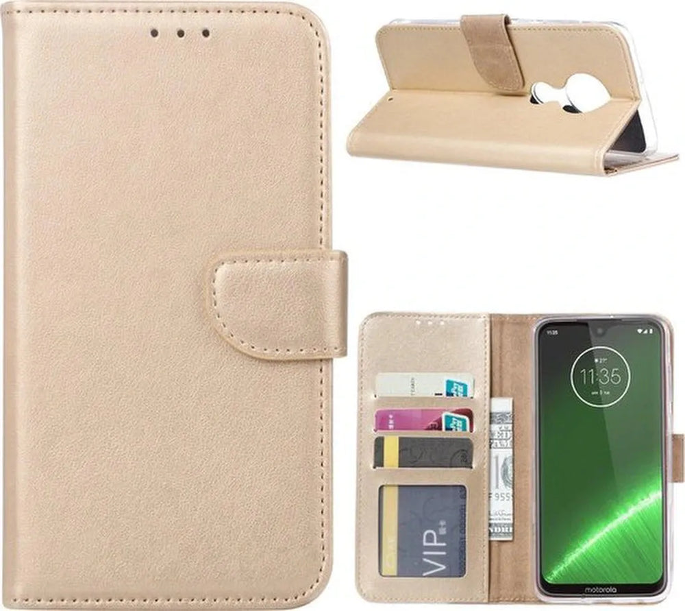 Motorola Moto G7 Play Hoesjes – Portemonnee Backcover – Magneetsluiting – 2x Screenprotector – Goud-Ilumina Benelux