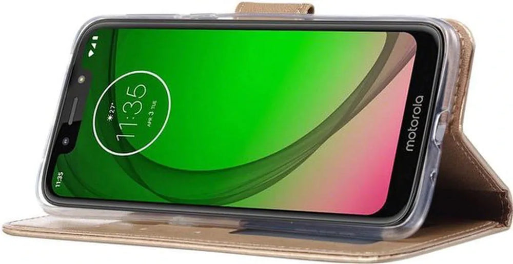 Motorola Moto G7 Play Hoesjes – Portemonnee Backcover – Magneetsluiting – 2x Screenprotector – Goud-Ilumina Benelux