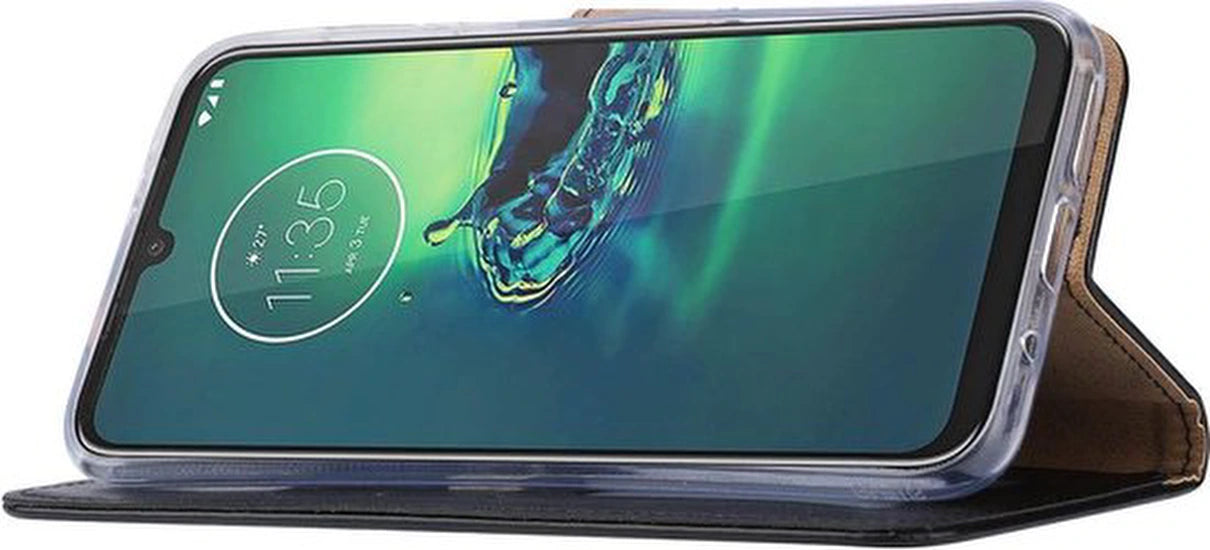 Motorola Moto G8 Plus Hoesjes – Portemonnee Hoes – Pasjeshouder – 2x Screenprotector – Zwart