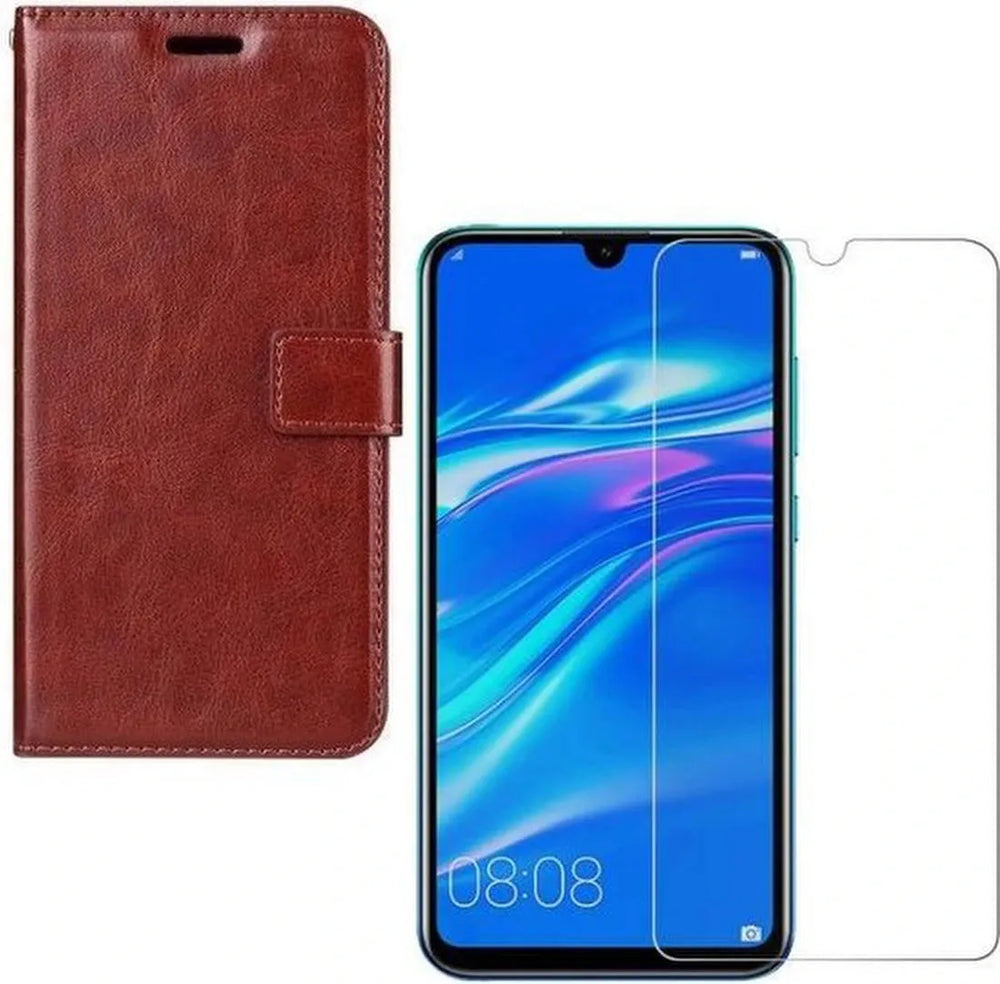 Huawei Y6S Hoesjes – Portemonnee Backcover – Magneetsluiting – Pasjeshouder – Bruin + 2x Screenprotector-Ilumina Benelux