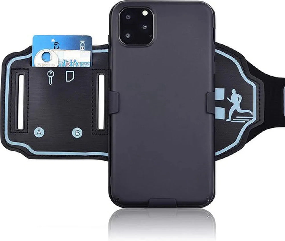 Sportarmband – Geschikt voor iPhone 11 Pro – Hardloop Armband Holster – Sleutelhouder – Zwart-Sportarmband-Ilumina Benelux