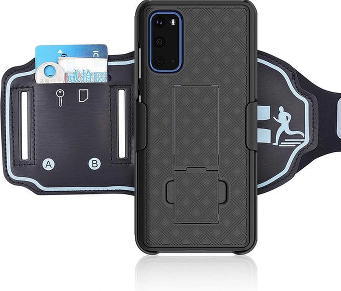Sportarmband – Geschikt voor Samsung Galaxy S20 – Hardloop Armband Holster – Sleutelhouder – Zwart
