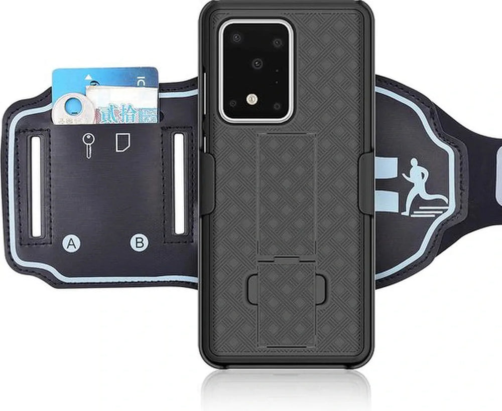 Sportarmband – Geschikt voor Samsung Galaxy S20 Ultra – Hardloop Armband met Sleutelhouder – Zwart-Sportarmband-Ilumina Benelux