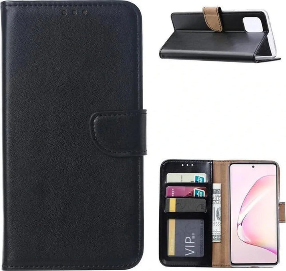 Samsung Galaxy A81 Hoesjes – Portemonnee Hoes – Pasjeshouder – Inclusief 2x Gehard Glas Screenprotector – Zwart-Ilumina Benelux