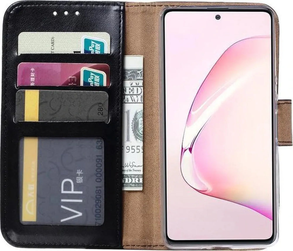 Samsung Galaxy A81 Hoesjes – Portemonnee Hoes – Pasjeshouder – Inclusief 2x Gehard Glas Screenprotector – Zwart-Ilumina Benelux