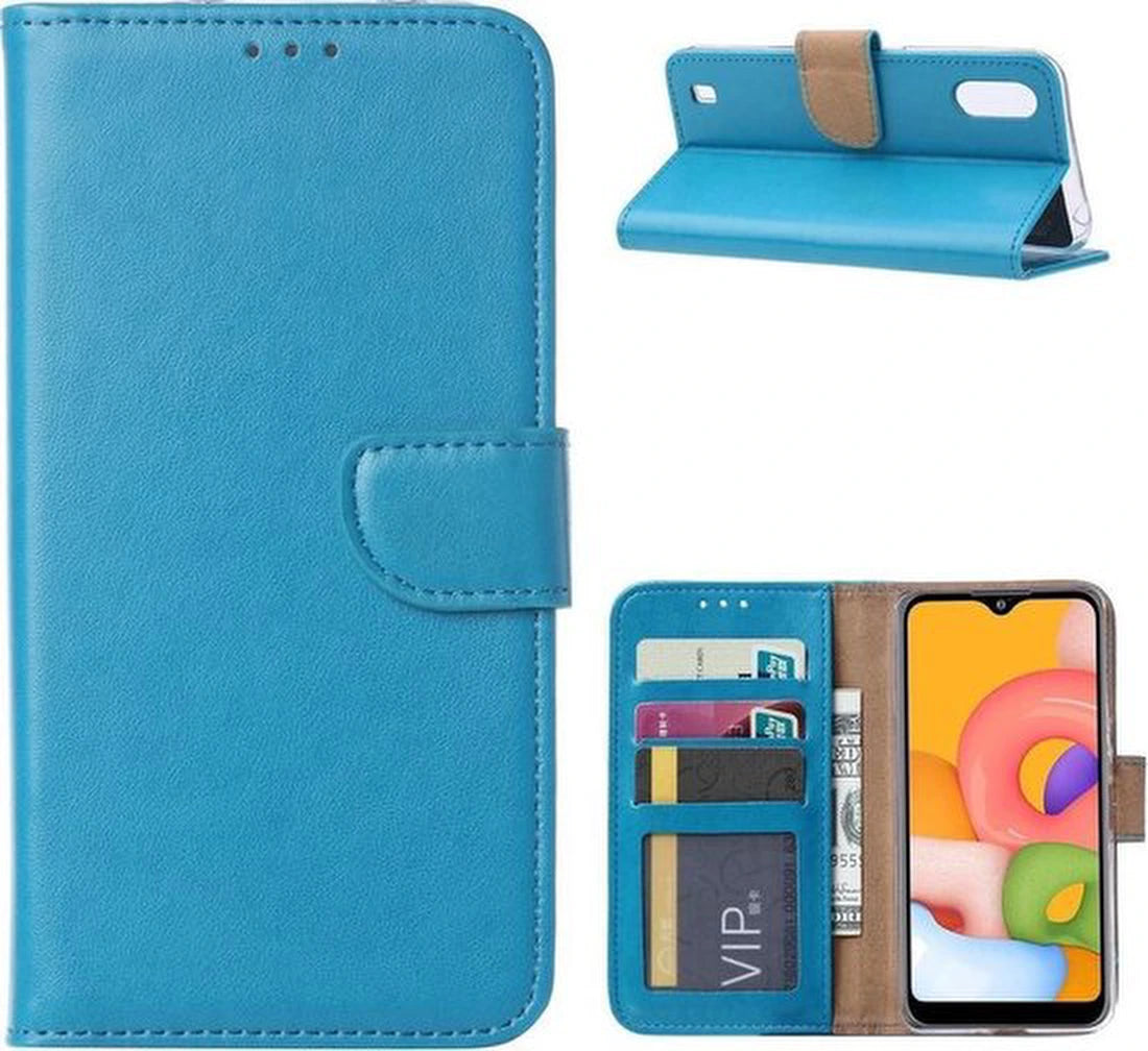 Samsung Galaxy M10 Hoesjes – Portemonnee Hoes – Pasjeshouder – 2x Gehard Glas Screenprotector – Turquoise