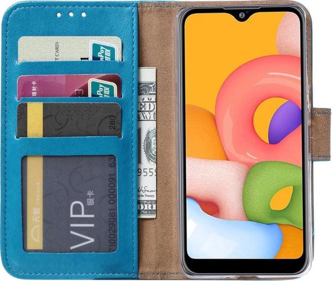 Samsung Galaxy M10 Hoesjes – Portemonnee Hoes – Pasjeshouder – 2x Gehard Glas Screenprotector – Turquoise