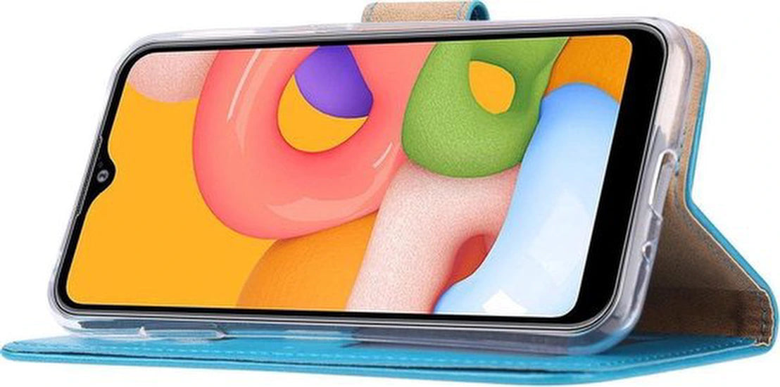 Samsung Galaxy M10 Hoesjes – Portemonnee Hoes – Pasjeshouder – 2x Gehard Glas Screenprotector – Turquoise