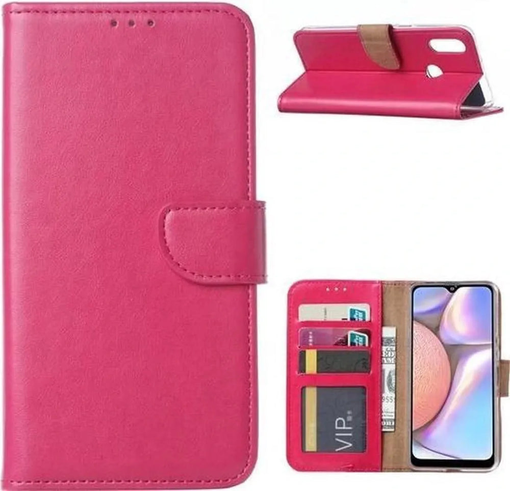 Samsung Galaxy A20S Hoesjes – Portemonnee Bookcase – Magneetsluiting – 2x Gehard Glas Screenprotector – Roze-Ilumina Benelux