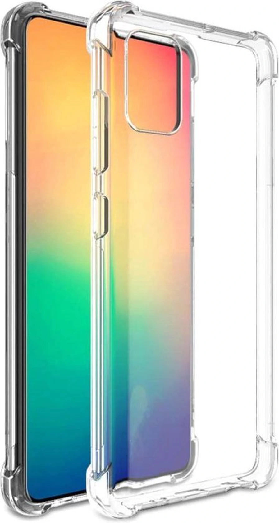 Hoesje Geschikt voor: Samsung Galaxy A91 - Anti Shock Hybrid Case & 2X Tempered Glas Combi - Transparant