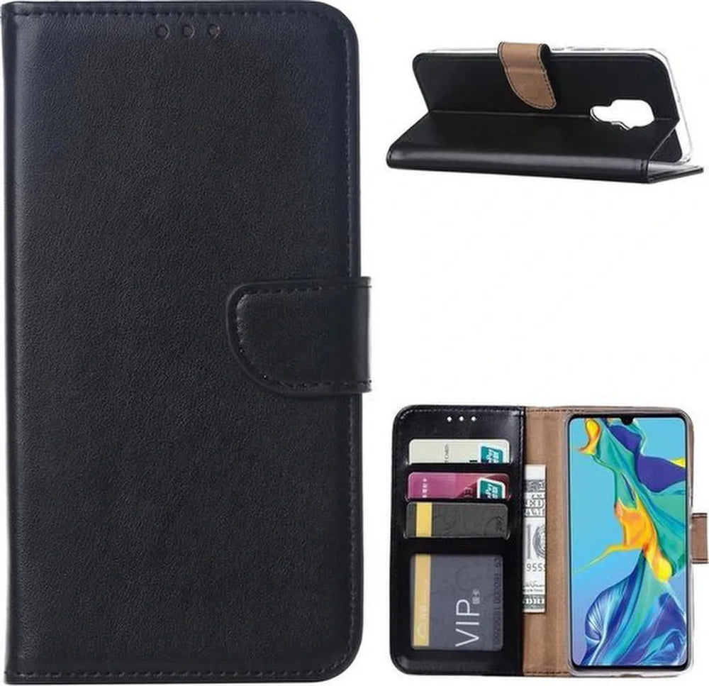 Huawei Mate 30 Lite Hoesjes – Bookcase Portemonnee Hoes – Pasjeshouder – Magneetsluiting – Zwart-Ilumina Benelux