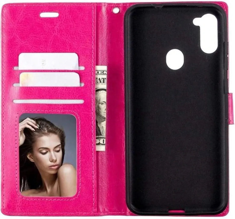 Samsung Galaxy A21 Hoesjes – Bookcase Portemonnee Hoes – Pasjeshouder – Magneetsluiting – Roze-Ilumina Benelux