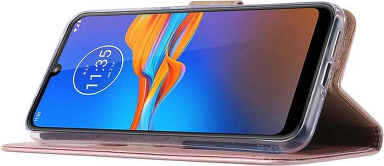 Motorola Moto E6S Hoesjes – Portemonnee Backcover – Pasjeshouder – 2x Screenprotector – Roségoud
