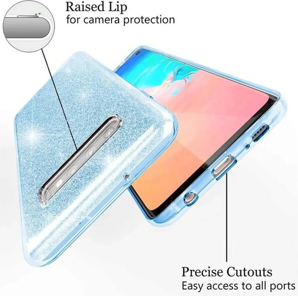 Samsung Galaxy S10 Plus Hoesjes – Siliconen TPU Backcover – Glitter BlingBling – Zilver-Ilumina Benelux