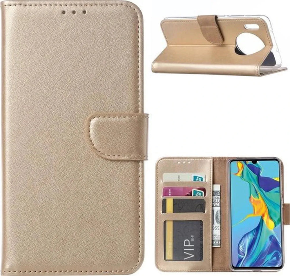 Huawei Mate 30 Hoesjes – Bookcase Portemonnee Hoes – Pasjeshouder – Magneetsluiting – Goud-Ilumina Benelux