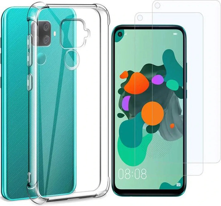 Huawei Mate 30 Lite Hoesjes – TPU Siliconen Backcover – Schokbestendig – 2x Gehard Glas – Transparant-Ilumina Benelux