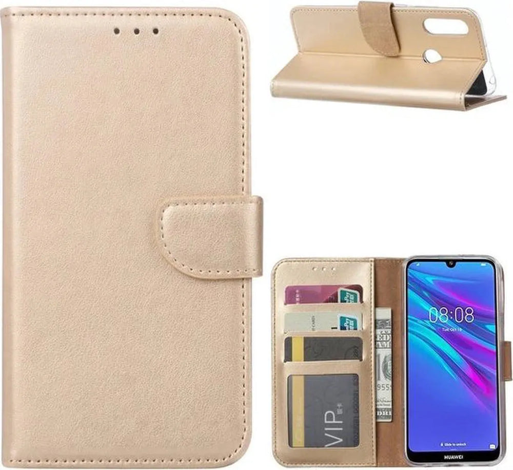Huawei Y6 Pro 2019 Hoesjes – Portemonnee Hoes – Pasjeshouder – Magneetsluiting – Goud-Ilumina Benelux