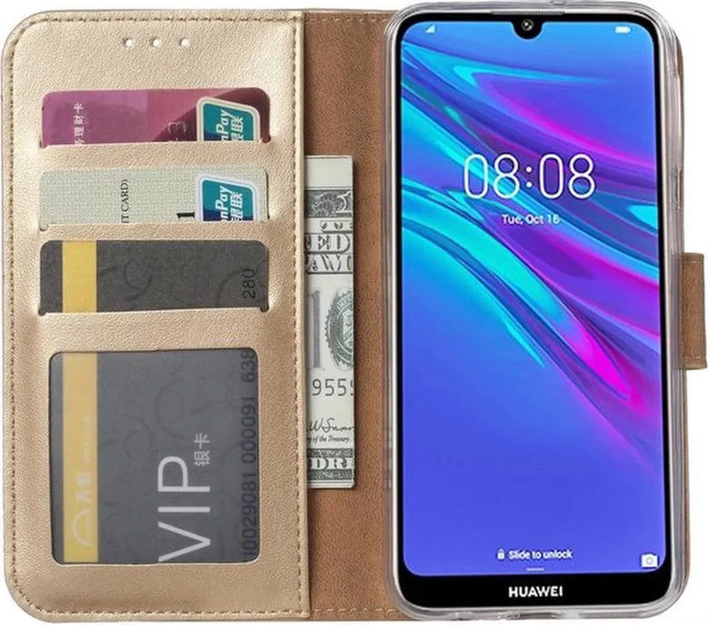 Huawei Y6 Pro 2019 Hoesjes – Portemonnee Hoes – Pasjeshouder – Magneetsluiting – Goud-Ilumina Benelux