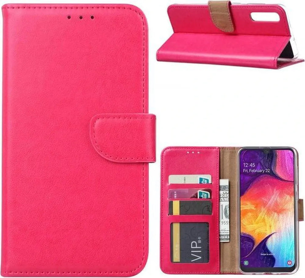 Samsung Galaxy A50S Hoesjes – Bookcase Portemonnee – Pasjeshouder – 2x Gehard Glas Screenprotector – Roze-Ilumina Benelux