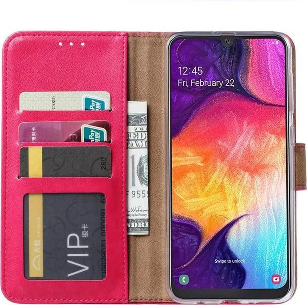 Samsung Galaxy A50S Hoesjes – Bookcase Portemonnee – Pasjeshouder – 2x Gehard Glas Screenprotector – Roze-Ilumina Benelux