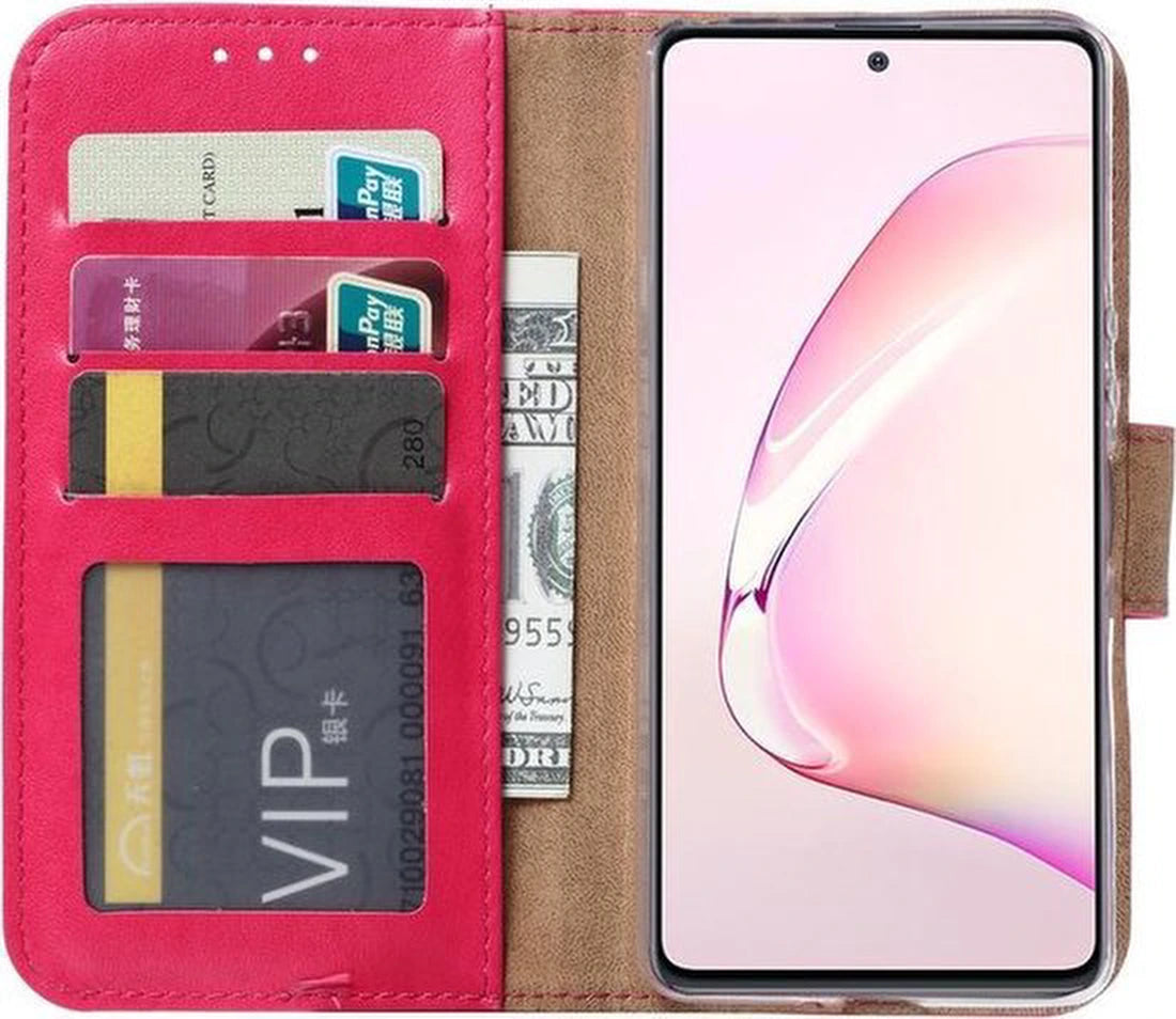 hoesje Geschikt voor: Samsung Galaxy Note 10 Lite Portemonnee Roze met 2x Glas Screenprotector