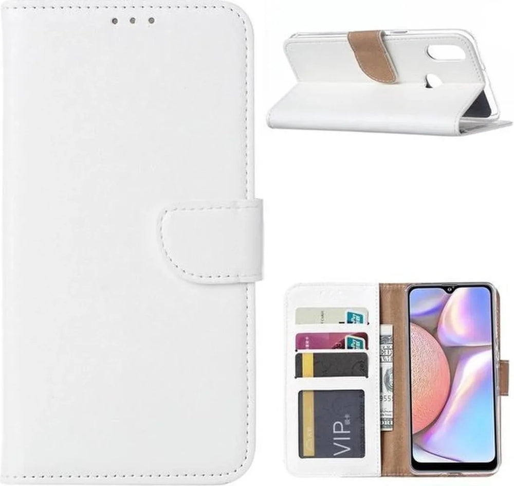 Samsung Galaxy A20S Hoesjes – Portemonnee Bookcase – Magneetsluiting – Wit – Inclusief 2x Gehard Glas Screenprotector-Ilumina Benelux