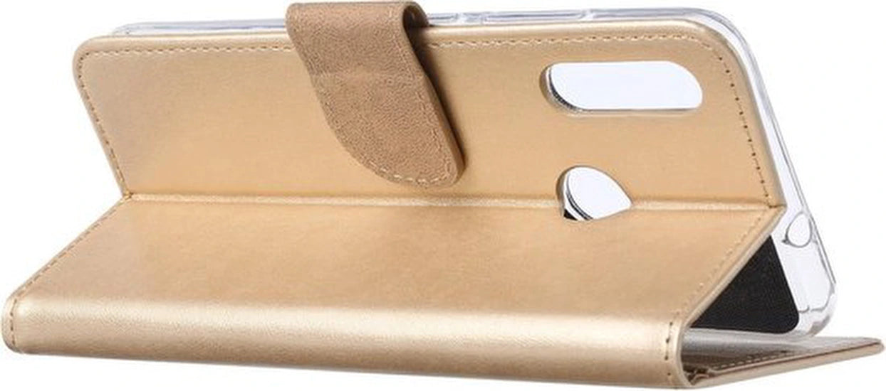 Motorola Moto E6S Hoesjes – Portemonnee Backcover – Magneetsluiting – 2x Screenprotector – Goud