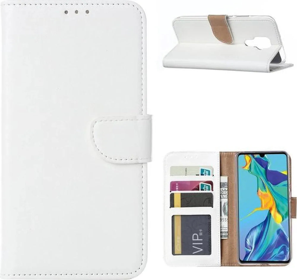 Huawei Mate 30 Lite Hoesjes – Bookcase Portemonnee Hoes – Pasjeshouder – Magneetsluiting – Wit-Ilumina Benelux