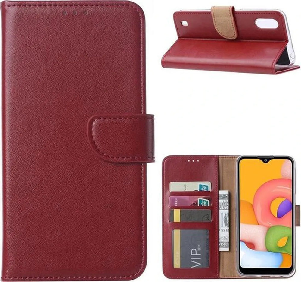 Samsung Galaxy M10 Hoesjes – Portemonnee Hoes – Pasjeshouder – 2x Gehard Glas Screenprotector – Bruin-Ilumina Benelux