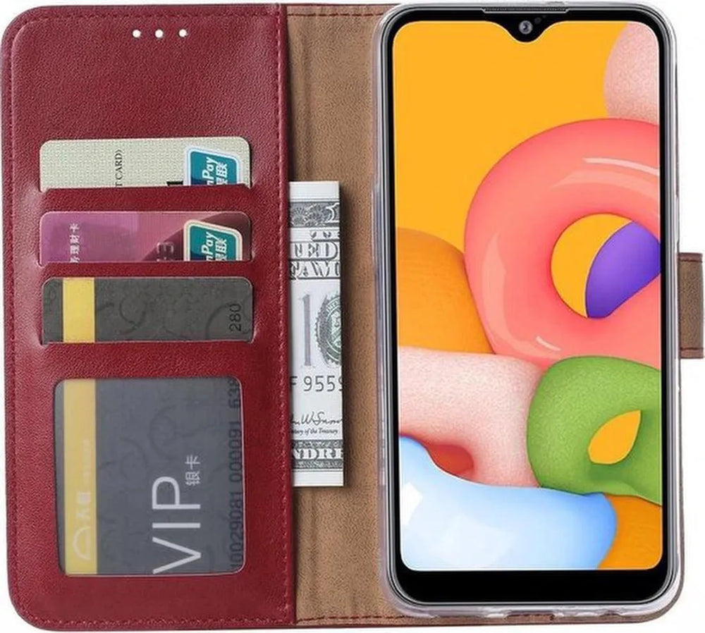 Samsung Galaxy M10 Hoesjes – Portemonnee Hoes – Pasjeshouder – 2x Gehard Glas Screenprotector – Bruin-Ilumina Benelux
