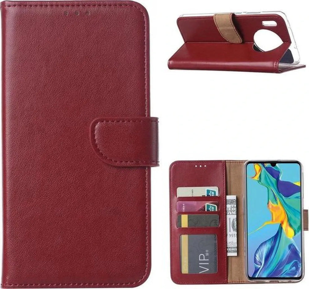 Huawei Mate 30 Lite Hoesjes – Portemonnee Hoes – Magneetsluiting – Pasjeshouder – Bordeaux Rood-Ilumina Benelux