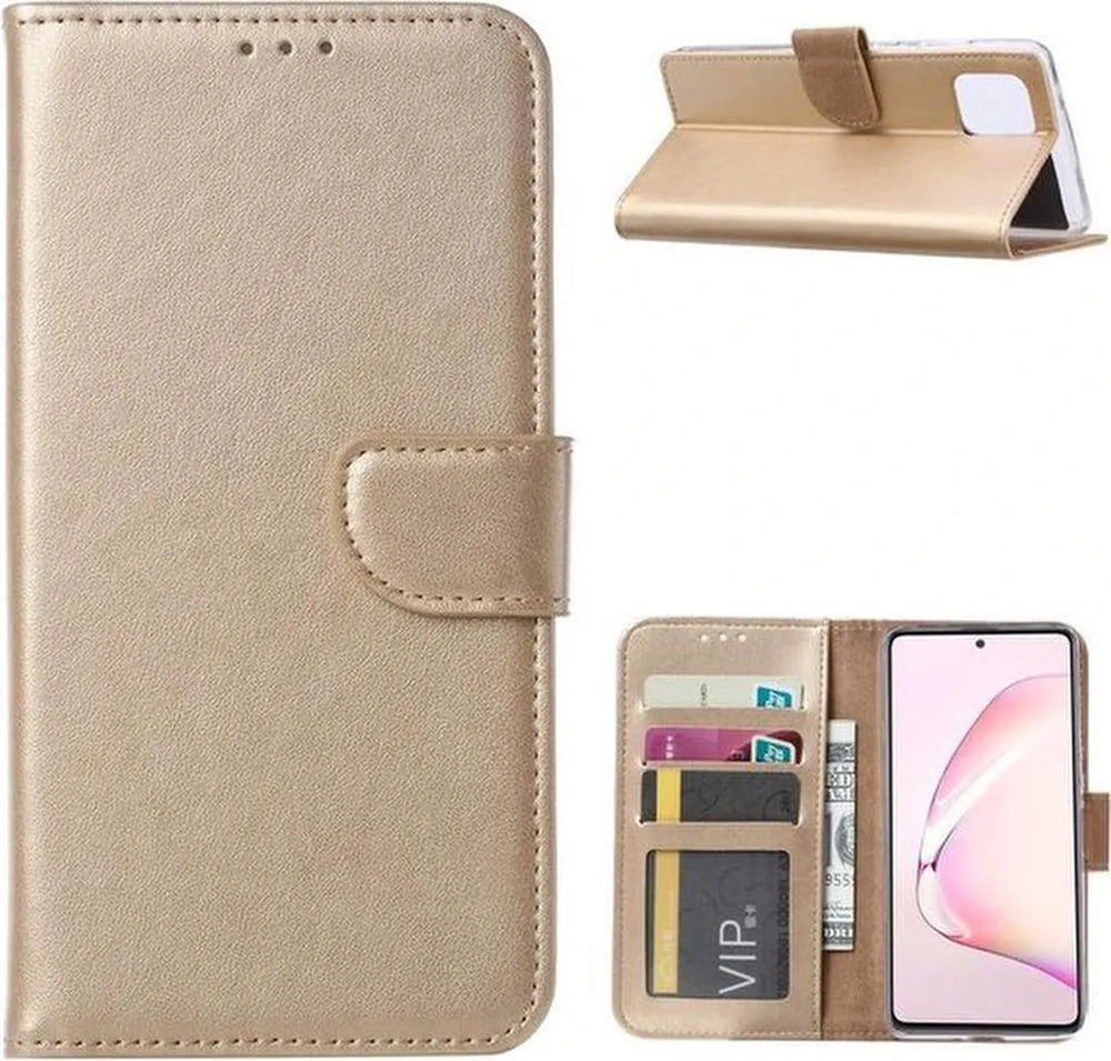 Samsung Galaxy Note 10 Lite Hoesjes – Portemonnee Hoes – Magneetsluiting – 2x Gehard Glas Screenprotector – Goud-Ilumina Benelux