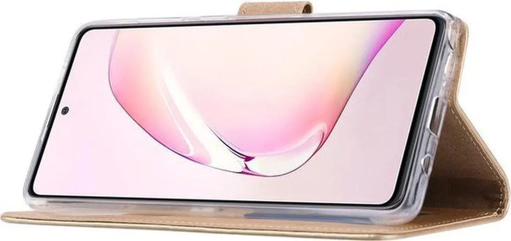 Samsung Galaxy Note 10 Lite Hoesjes – Portemonnee Hoes – Magneetsluiting – 2x Gehard Glas Screenprotector – Goud-Ilumina Benelux