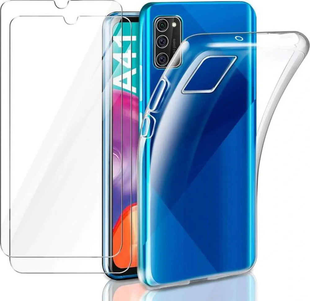 Samsung Galaxy A41 Hoesjes – TPU Siliconen Backcover + 2x Screenprotector Gehard Glas – Anti-kras – Transparant-Ilumina Benelux