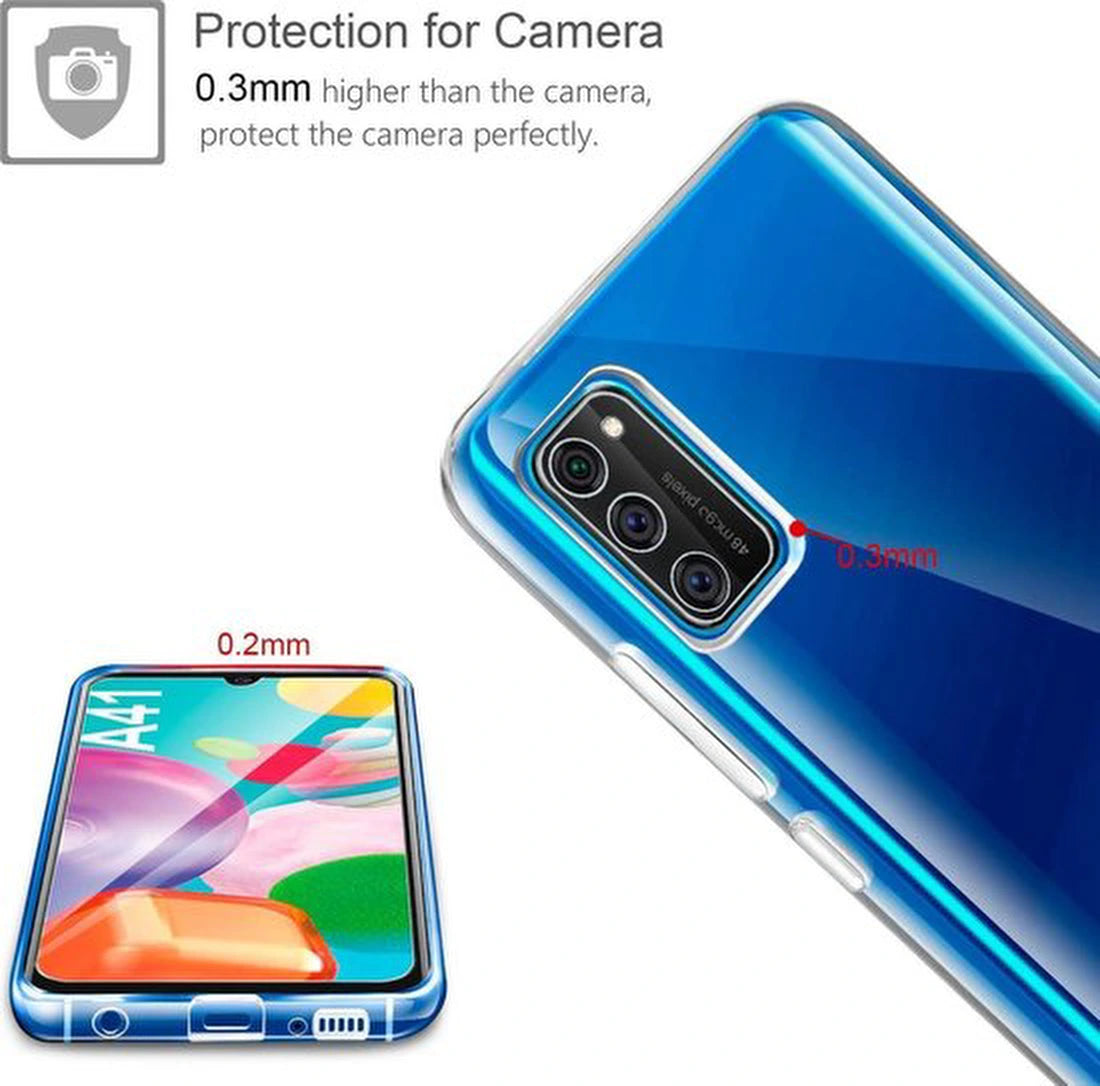 Samsung Galaxy A41 Hoesjes – TPU Siliconen Backcover + 2x Screenprotector Gehard Glas – Anti-kras – Transparant