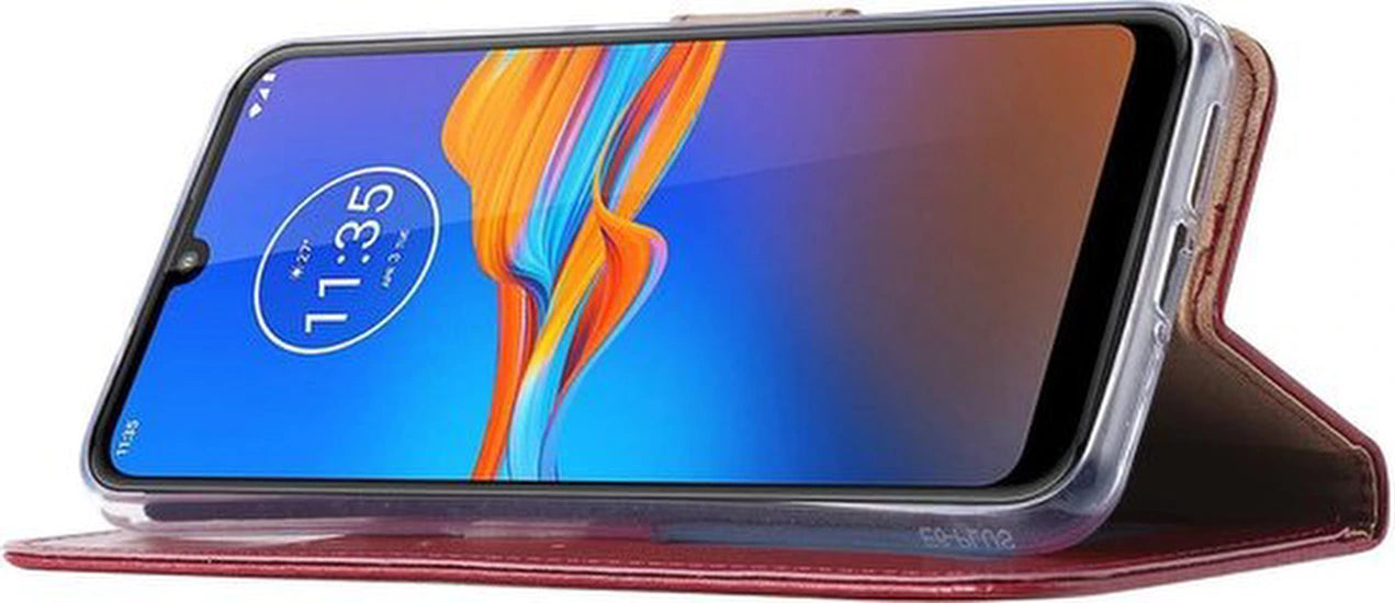 Motorola Moto E6S Hoesjes – Portemonnee Bookcase – Pasjeshouder – Magneetsluiting – Bordeaux Rood