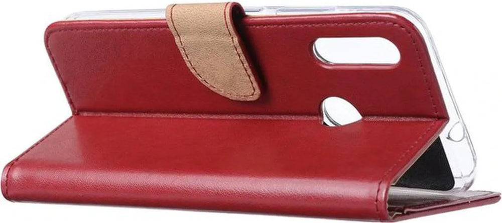 Motorola Moto E6S Hoesjes – Portemonnee Bookcase – Pasjeshouder – Magneetsluiting – Bordeaux Rood-Ilumina Benelux