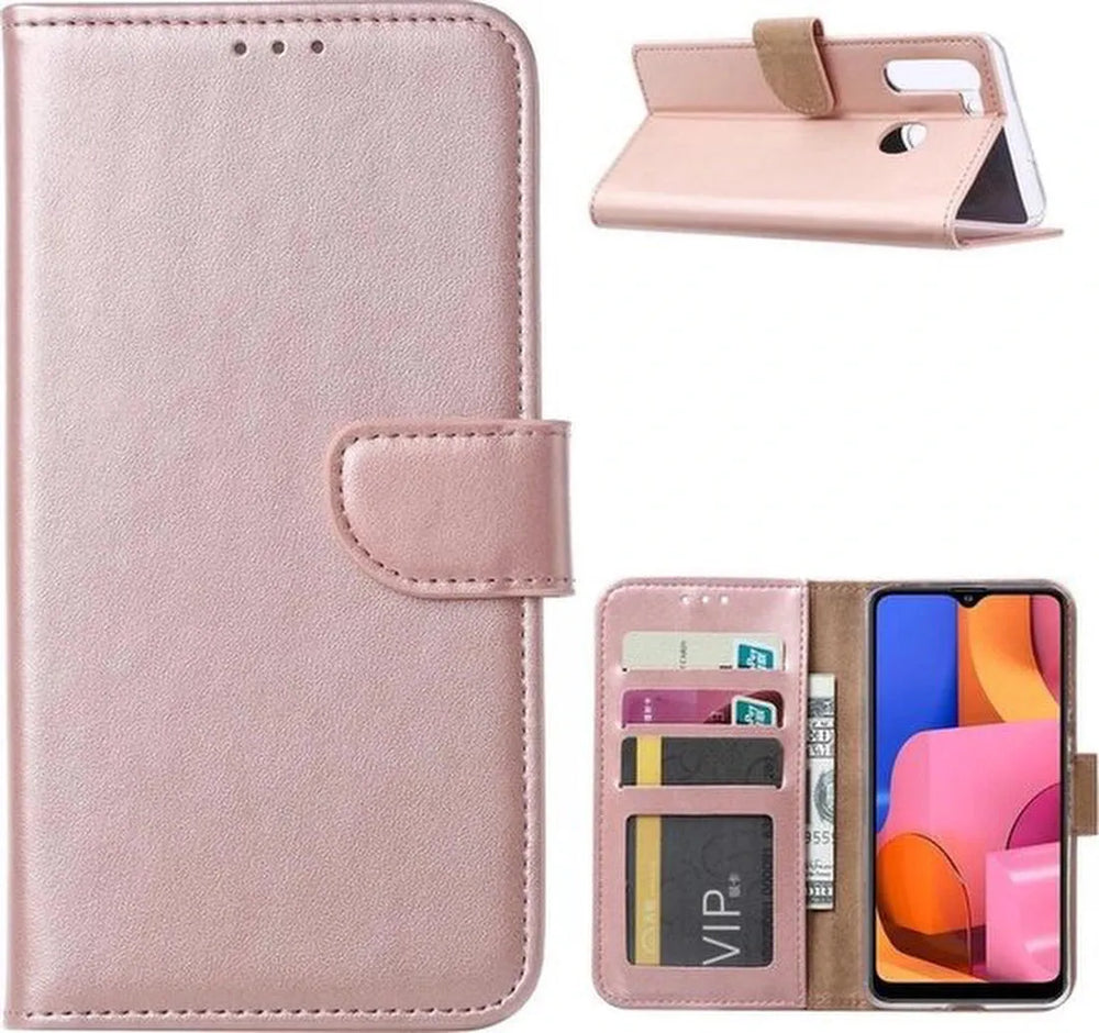 Samsung Galaxy A21 Hoesjes – Portemonnee Hoes – Magneetsluiting – Inclusief 2x Gehard Glas Screenprotector – Roségoud-Ilumina Benelux