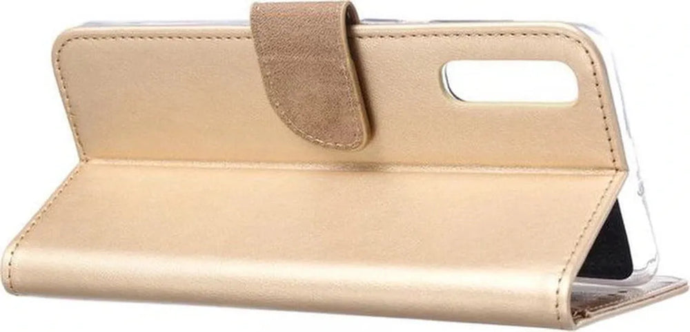 Samsung Galaxy A50S Hoesjes – Portemonnee Bookcase – Magneetsluiting – 2x Gehard Glas Screenprotector – Goud-Ilumina Benelux