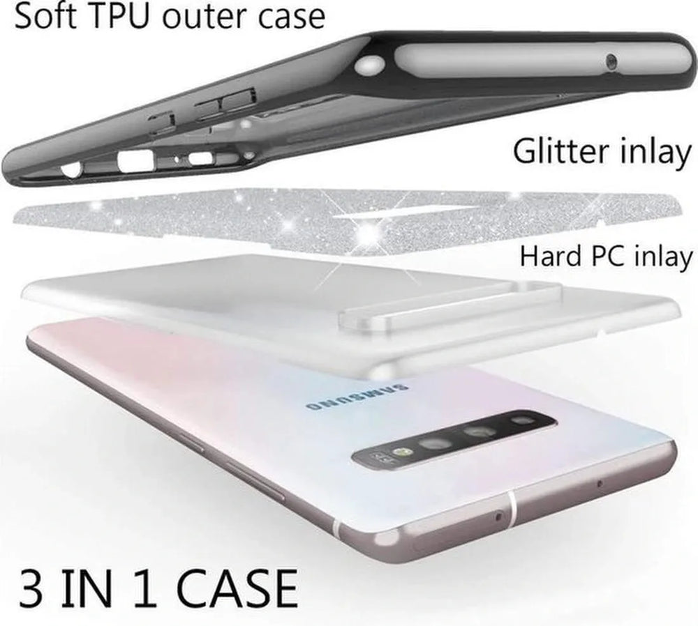 Samsung Galaxy S10 Plus Hoesjes – Siliconen TPU Backcover – Glitter BlingBling Cover – Blauw-Ilumina Benelux