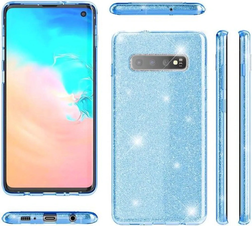 Samsung Galaxy S10 Plus Hoesjes – Siliconen TPU Backcover – Glitter BlingBling Cover – Blauw-Ilumina Benelux
